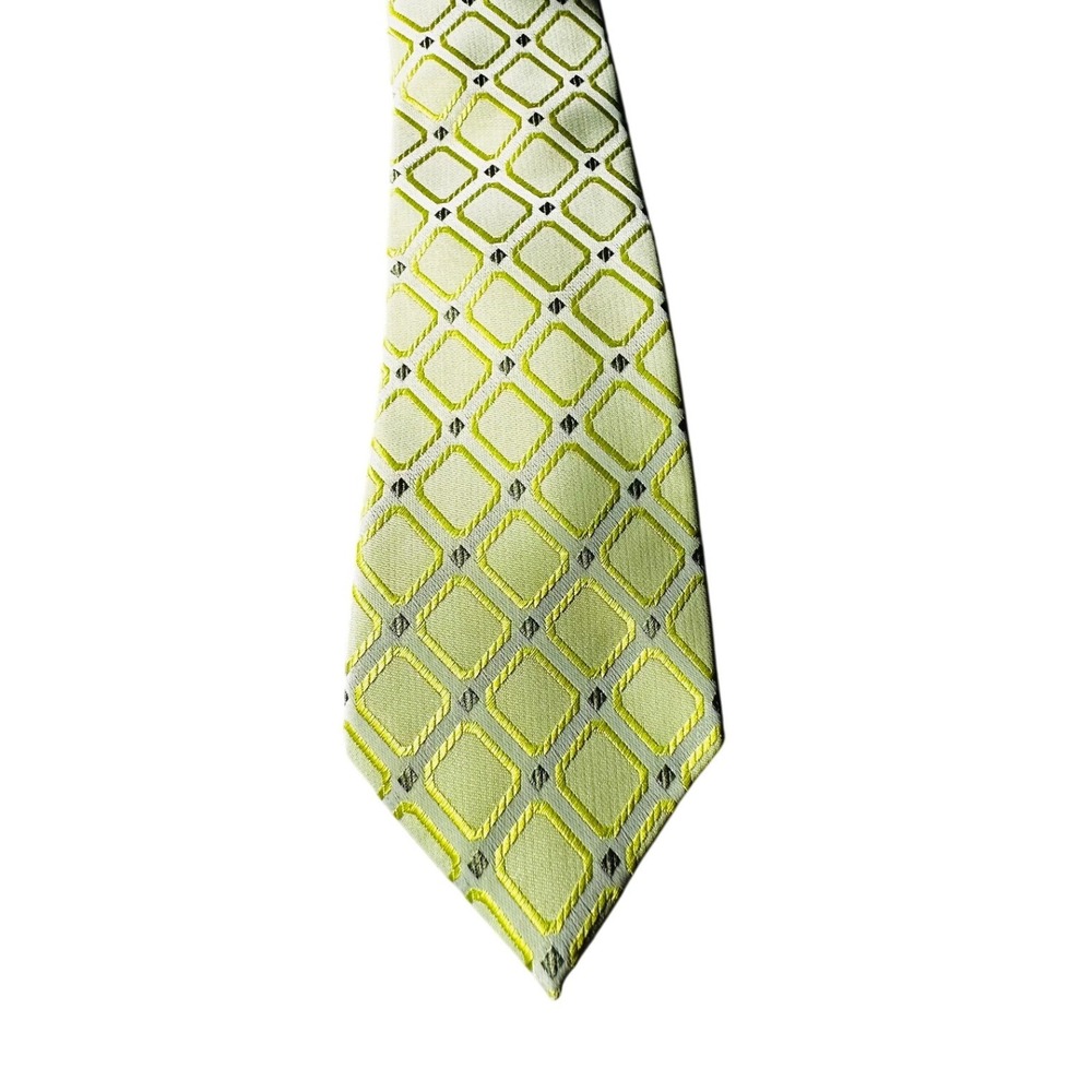 WeiShang Mens 100 Silk Hand‎ Made Light Green Geometric Diamond Pattern Neck Tie